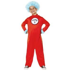Dr Suess Thing 1 & 2 Halloween Costume Youth Kids 10 / 12 Jumpsuit & Wig NEW